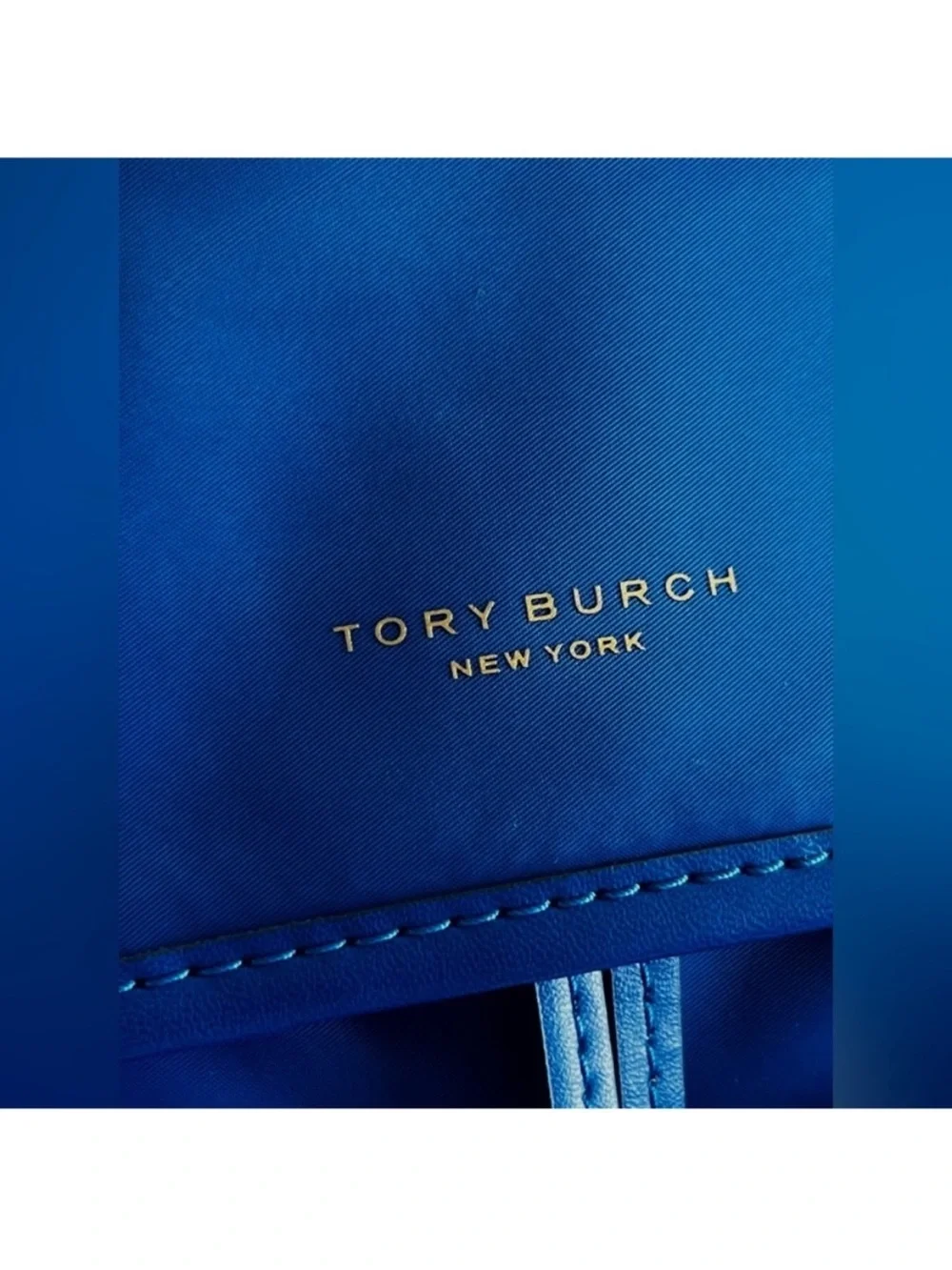 Tory Burch Perry Blue Nylon Backpack Leather Trim Gold Hardware NWOT
